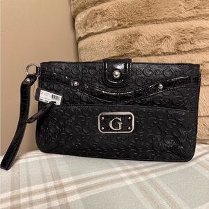 NWT Guess Black Embossed Clutch Bag